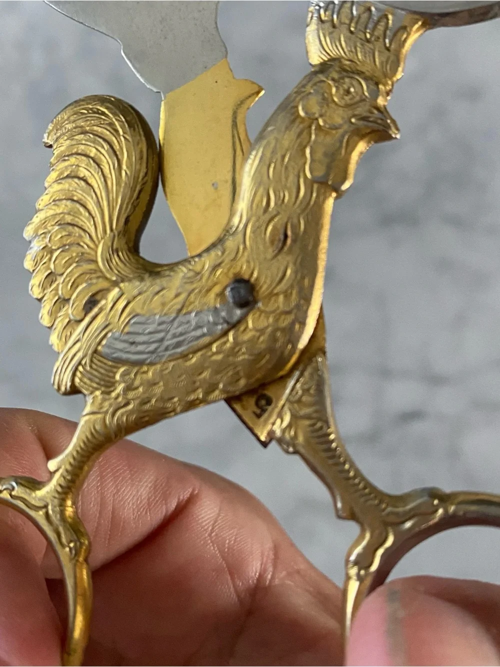 Egg Cutter Scissors VTG German Rooster Gold Plated
